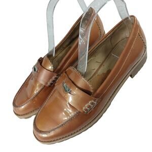 COACH! CHIC COPPERY BEIGE PATENT LEATHER RUBBER TREAD PENNY LOAFERS! SZ 8.5M